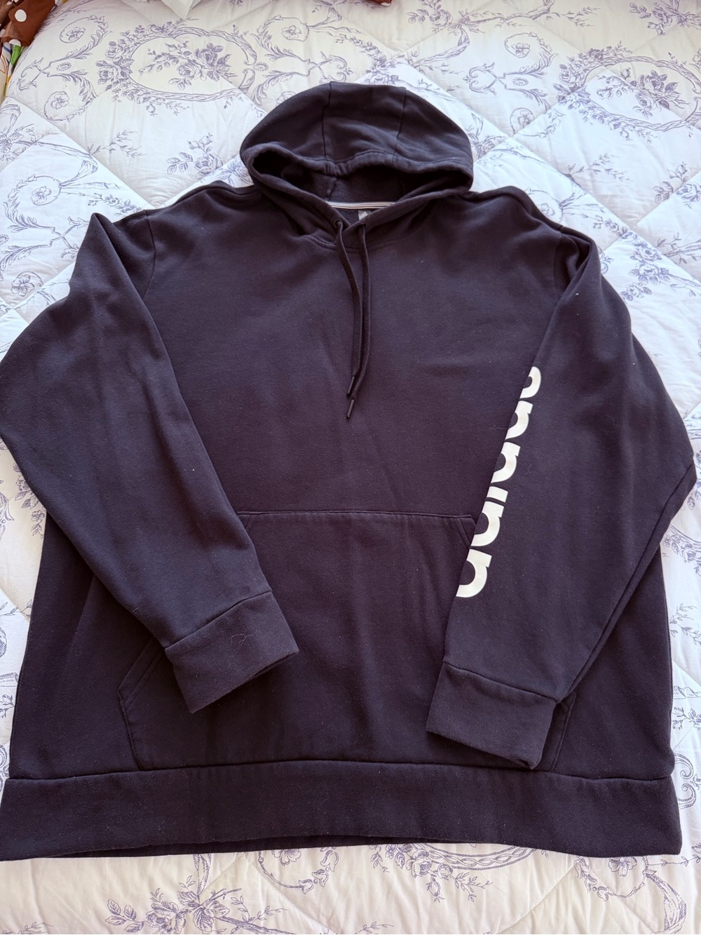 adidas Black Pullover Hoodie with White Sleeve Logo (9)